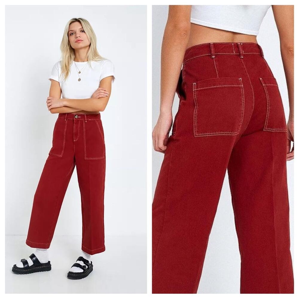 Urban Outfitters BDG Contrast Stitch Workwear Jeans in Red Size 25